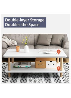 AGD Two Tier Coffee Table, Rectangle Coffee Table, Coffee Table with Storage, Nordic Style End Table with Solid Wood Legs, Easy to Assemble, for Living Room, Bedroom, Balcony  - Image 2