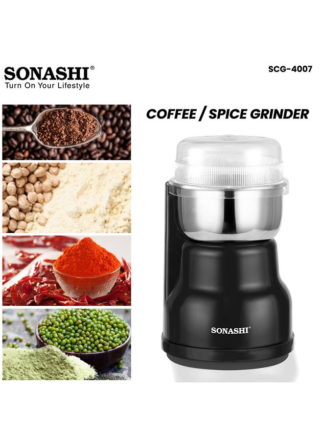 SONASHI Multipurpose Coffee Grinder - 220ML Bowl Capacity | Spice Grinder with Stainless Steel Bowl - Suitable for Spices, Coffee Beans, Nuts, Dried Fruits, Etc | Detachable Design for Easy Cleaning 0.22 L 250 W SCG-4007 Black/Silver - Image 2