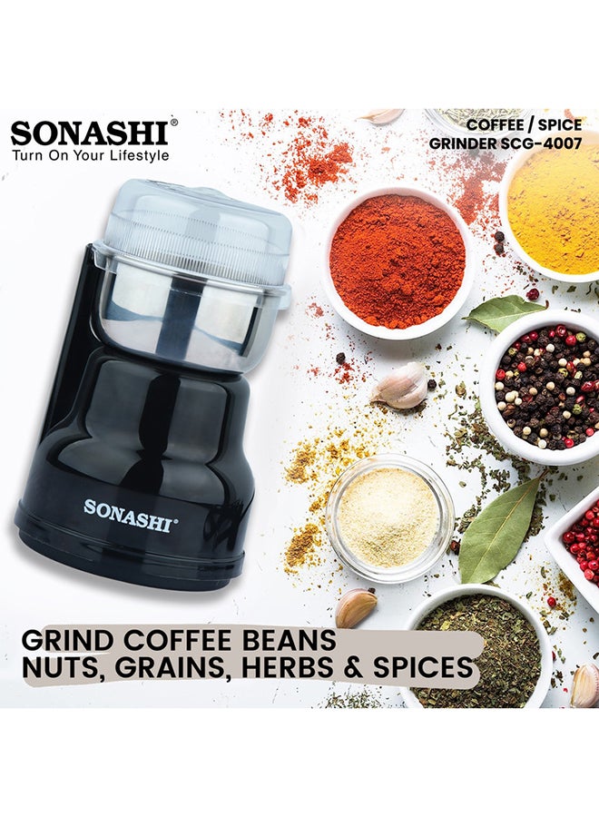 SONASHI Multipurpose Coffee Grinder - 220ML Bowl Capacity | Spice Grinder with Stainless Steel Bowl - Suitable for Spices, Coffee Beans, Nuts, Dried Fruits, Etc | Detachable Design for Easy Cleaning 0.22 L 250 W SCG-4007 Black/Silver - Image 5
