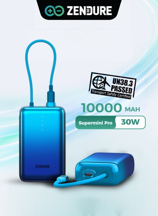 ZENDURE 10000 mAh 10000mAh SuperMini Pro Power Bank | 30W Portable Charger | Built-in Durable Cable | Fast Charging for iPhone & Android | Compact Travel Charger Blue - Image 1