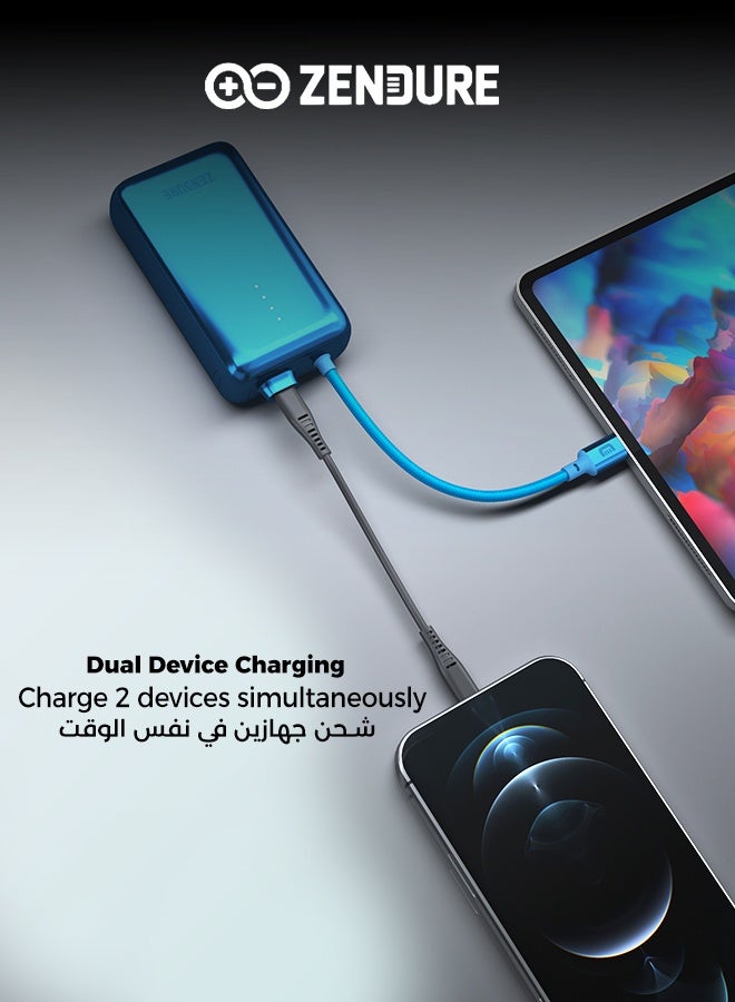 ZENDURE 10000 mAh 10000mAh SuperMini Pro Power Bank | 30W Portable Charger | Built-in Durable Cable | Fast Charging for iPhone & Android | Compact Travel Charger Blue - Image 2