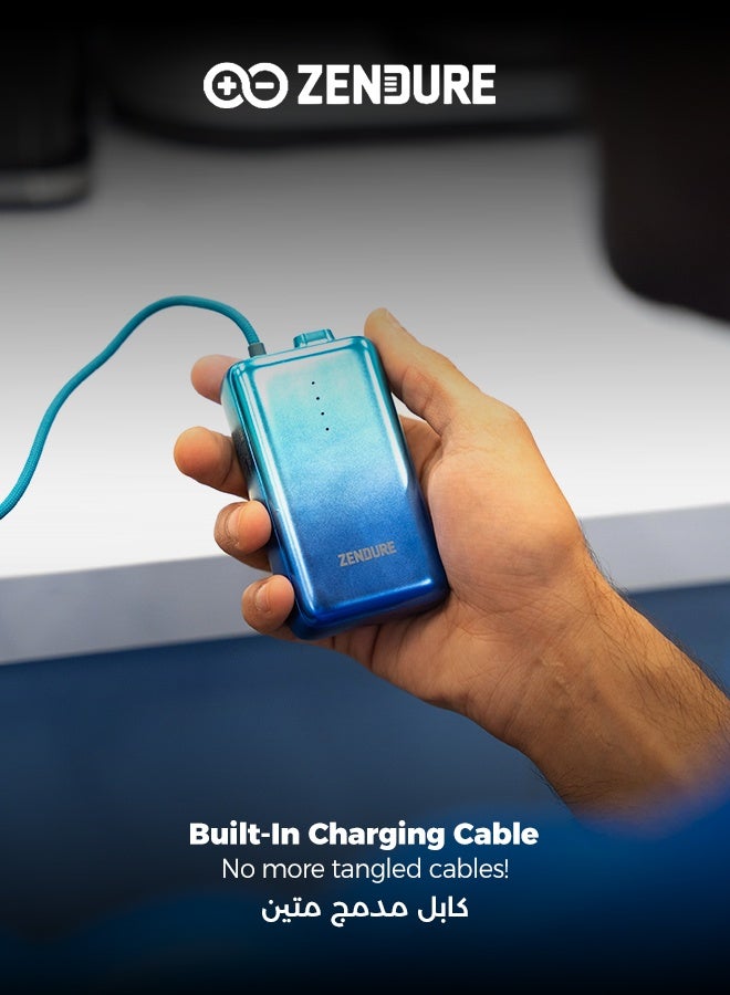 ZENDURE 10000 mAh 10000mAh SuperMini Pro Power Bank | 30W Portable Charger | Built-in Durable Cable | Fast Charging for iPhone & Android | Compact Travel Charger Blue - Image 3