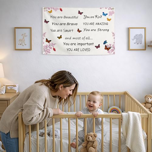 Sioial You are BeautifulGirls Nursery Rectangular Canvas BannerFlag Wall Sign for Girl KidsBaby Room Nursery Bedroom Dorm Wall Decor Baby Growth StuffBaby Shower Birthday Christmas Gift - Image 3