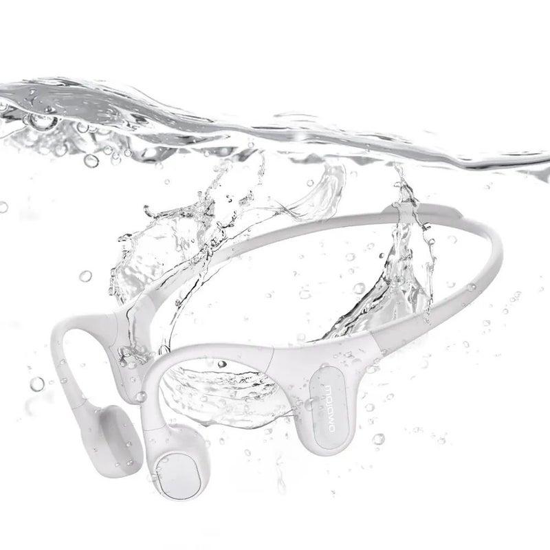Mojawa Run Plus Bone Conduction Headphones, Ip68 Waterproof Swimming Earphones, Open-Ear Bluetooth with 32gb Mp3, White - Image 1