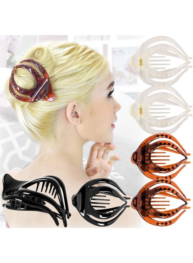 RC ROCHE ORNAMENT RC ROCHE ORNAMENT 6 Pcs Womens Clutcher Cute Curvaceous Hollow Banyan Leaf French Eyelet Lightweight Strong Firm Claw Clamp Comb Premium Fashion Accessory Hair Clip, Medium Clear Brown and Black - Image 1