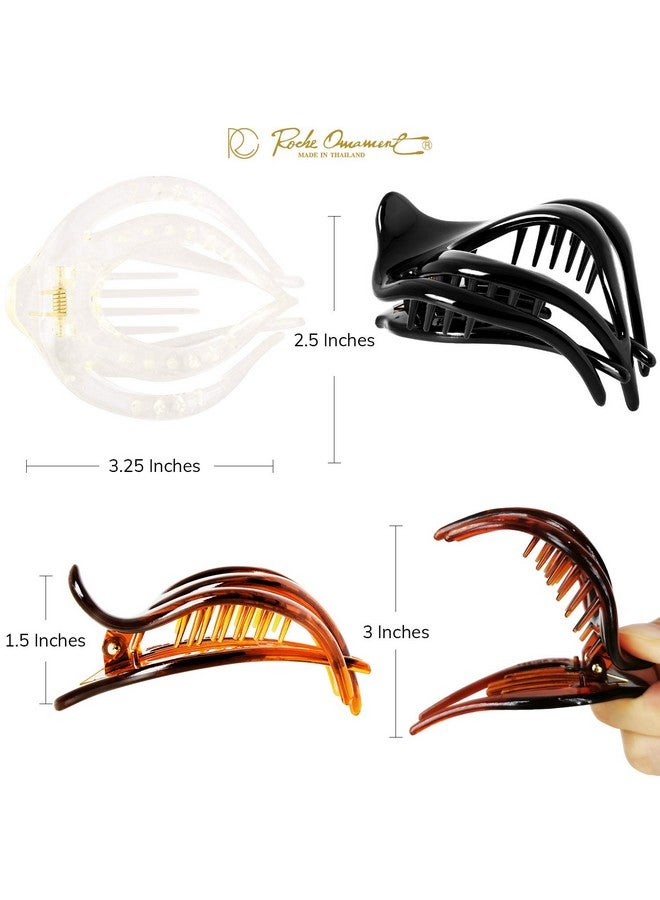 RC ROCHE ORNAMENT RC ROCHE ORNAMENT 6 Pcs Womens Clutcher Cute Curvaceous Hollow Banyan Leaf French Eyelet Lightweight Strong Firm Claw Clamp Comb Premium Fashion Accessory Hair Clip, Medium Clear Brown and Black - Image 4