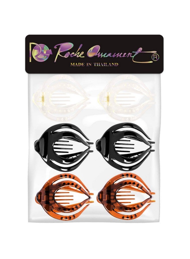 RC ROCHE ORNAMENT RC ROCHE ORNAMENT 6 Pcs Womens Clutcher Cute Curvaceous Hollow Banyan Leaf French Eyelet Lightweight Strong Firm Claw Clamp Comb Premium Fashion Accessory Hair Clip, Medium Clear Brown and Black - Image 5