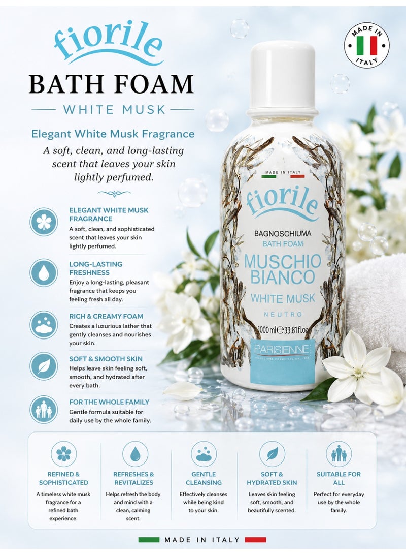 Fiorile Bath Foam White Musk 1000ML | Nourishing & Moisturizing Bath Foam | Maintain Soft & Smooth Skin | Daily Use Body Cleanser - Image 3