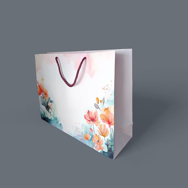 Amit Marketing Paper Carry Bags with Cotton Handle I Kraft Virgin Horizontal Flower Pattern Paper Gift Bag I for Return Gifting Shopping Boutique Retail Wedding Birthday Baby Shower - 16x5x12 Inch (50 Pcs) - Image 4