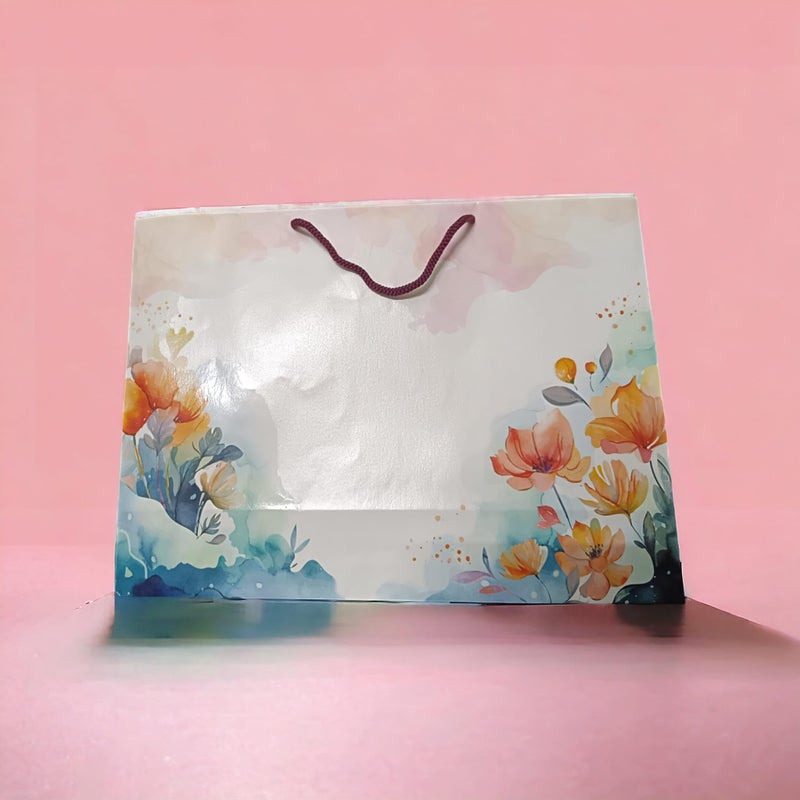 Amit Marketing Paper Carry Bags with Cotton Handle I Kraft Virgin Horizontal Flower Pattern Paper Gift Bag I for Return Gifting Shopping Boutique Retail Wedding Birthday Baby Shower - 16x5x12 Inch (50 Pcs) - Image 2