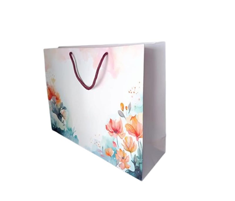 Amit Marketing Paper Carry Bags with Cotton Handle I Kraft Virgin Horizontal Flower Pattern Paper Gift Bag I for Return Gifting Shopping Boutique Retail Wedding Birthday Baby Shower - 16x5x12 Inch (50 Pcs) - Image 1