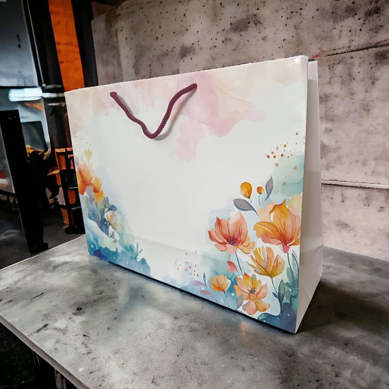 Amit Marketing Paper Carry Bags with Cotton Handle I Kraft Virgin Horizontal Flower Pattern Paper Gift Bag I for Return Gifting Shopping Boutique Retail Wedding Birthday Baby Shower - 16x5x12 Inch (50 Pcs) - Image 3