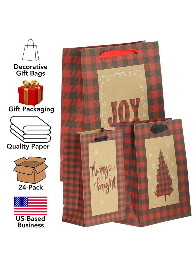 Iconikal Red Buffalo Plaid Gift Bags - Pack Of 24 In 3 Sizes - Ideal For Festive Gifting  - Image 2