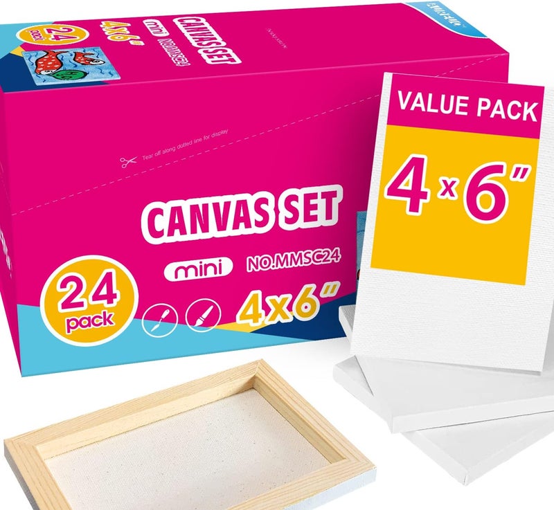 AUREUO Mini Stretched Canvas - 4x6 Inch/24 Pack - 2/5 Inch Profile Small Square Canvas - Gift Set Bulk Pack Canvases for Acrylic Painting & Craft - Image 1