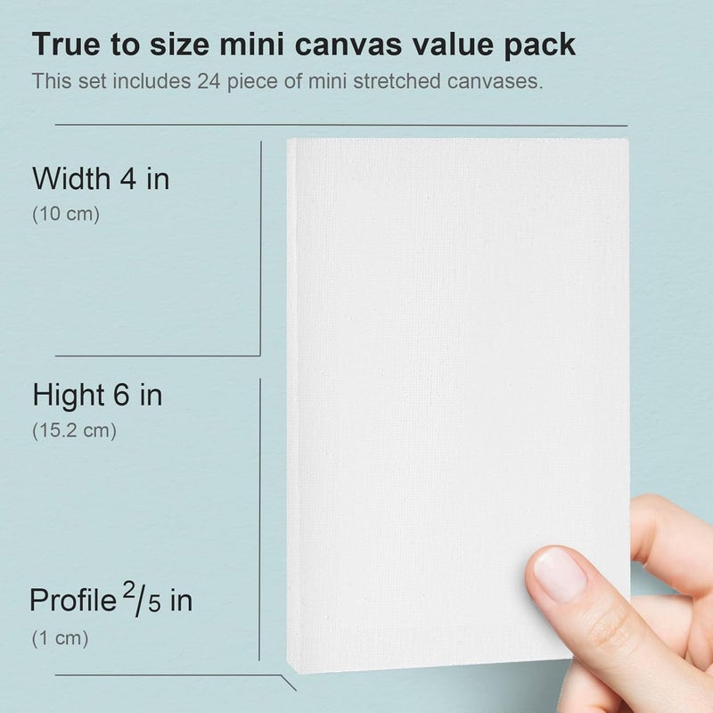 AUREUO Mini Stretched Canvas - 4x6 Inch/24 Pack - 2/5 Inch Profile Small Square Canvas - Gift Set Bulk Pack Canvases for Acrylic Painting & Craft - Image 2