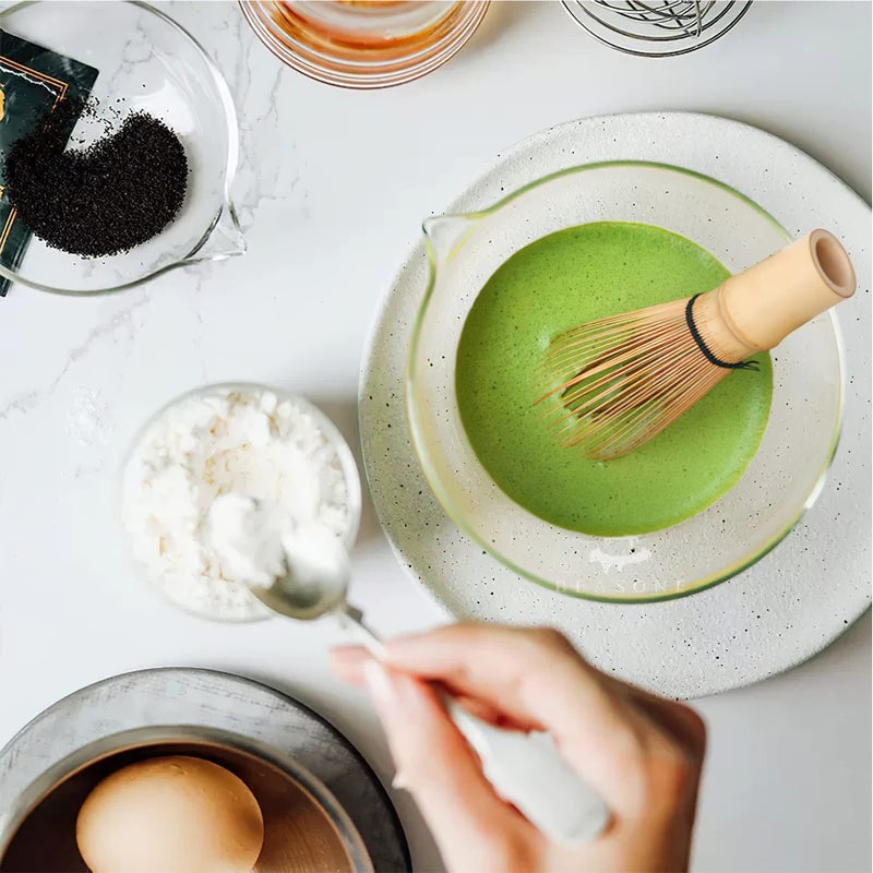 MOLFUJ Glass Matcha Bowl With Pouring Spout, Ceremonial Mixing Chawan 20 oz 590ml, Clear Traditional Japanese Style Matcha Green Tea Cup Mug, Hammer Spouted Matcha Mixer - Image 2