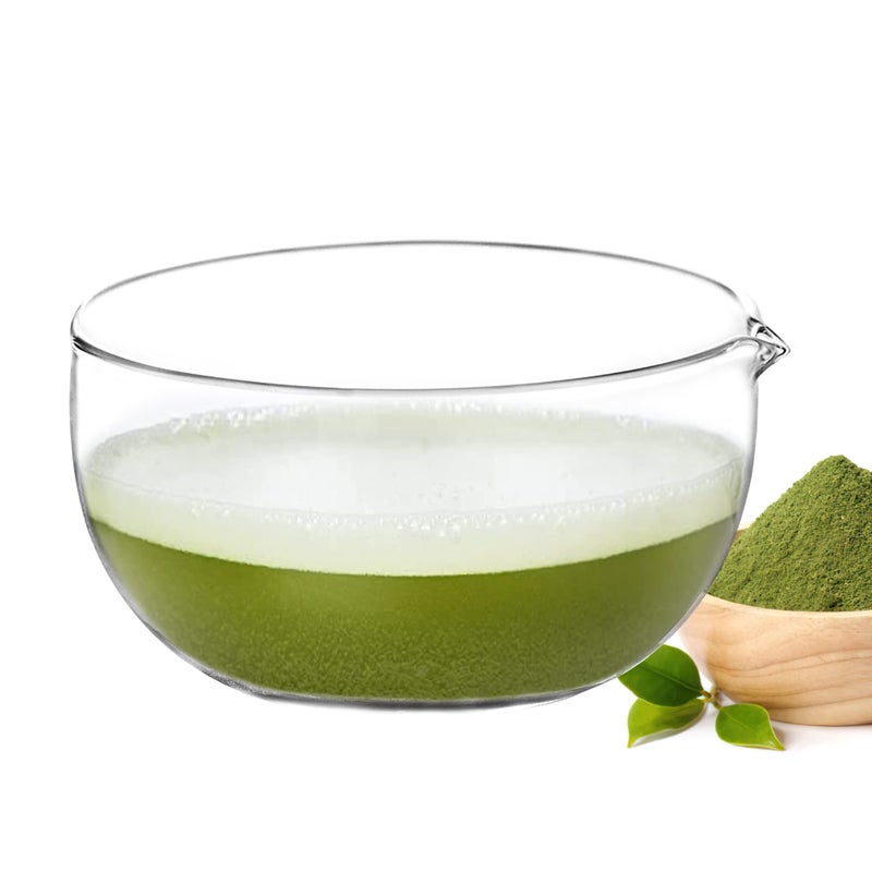 MOLFUJ Glass Matcha Bowl With Pouring Spout, Ceremonial Mixing Chawan 20 oz 590ml, Clear Traditional Japanese Style Matcha Green Tea Cup Mug, Hammer Spouted Matcha Mixer - Image 1