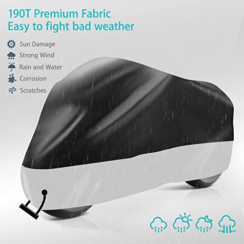 hanmir Motorcycle Cover,Motorbike Cover All Season Universal Weather Waterproof Sun Outdoor Protection with Lock-Holes & Storage Bag,XXL Motorcycles Vehicle Cover - Image 3