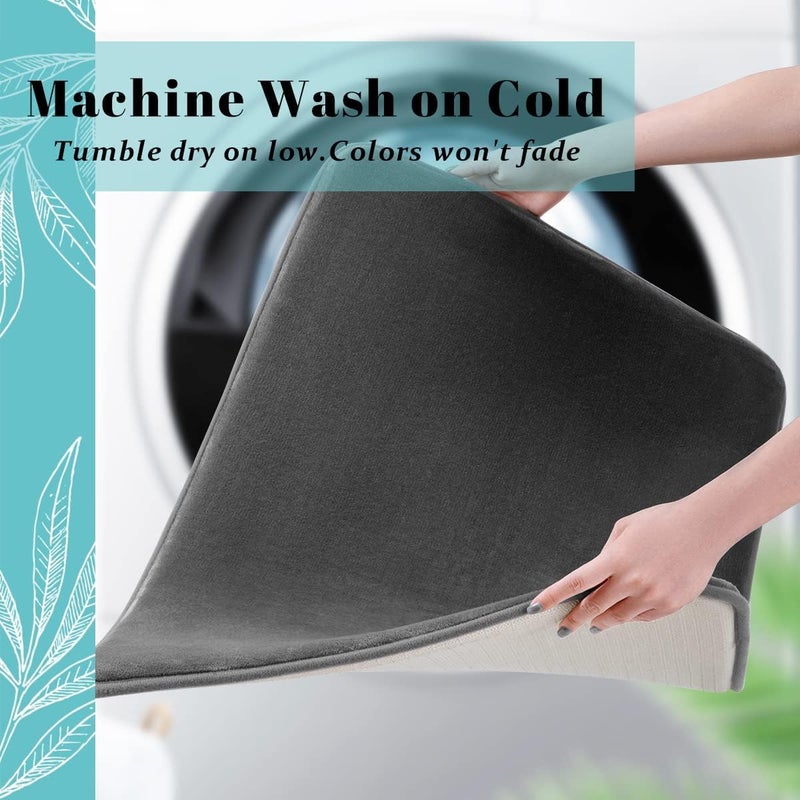 Onlyeasy Onlyeasy Non-Slip Memory Foam, Machine Washable, Soft Velvet Bath Mats, Easier to Dry for Bathroom Floor (17"×24", Grey) - Image 4