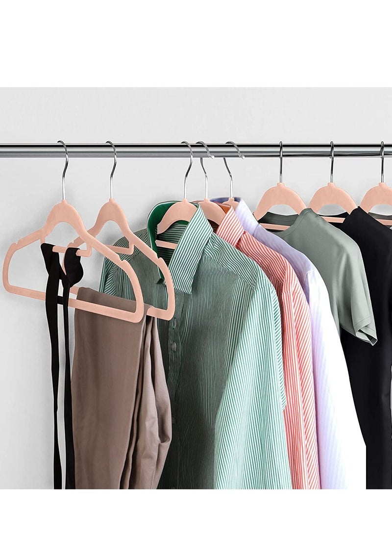 Premium Non-Slip Velvet Hangers [Set of 10] (42cm) – Heavy Duty Velvet Suit Hangers with Tie Bar, 360 degree rotatory hook (Pink)