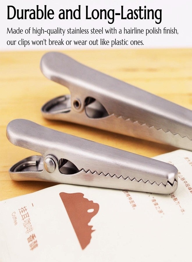 KINTEGOOD 6-Piece Heavy Duty Stainless Steel Food Clips Set, Alligator Style Bag Sealing Clips for Snacks, Bread, Coffee Storage, Silver - Image 3