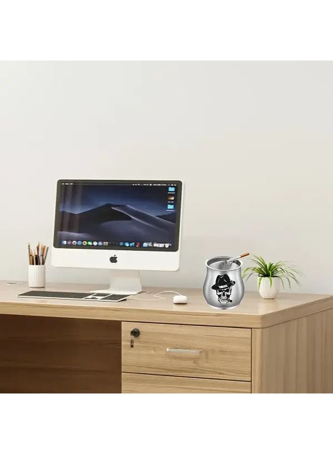 Steel Color Skull Pattern Ashtray With Lid Trendy Creative Funnel Design Windproof - Image 5