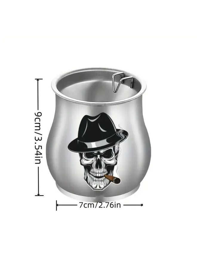 Steel Color Skull Pattern Ashtray With Lid Trendy Creative Funnel Design Windproof - Image 4