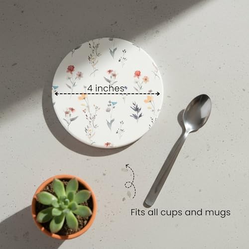 ilohaus Colorful Stone Marble Coasters Set of 6, Cute Moisture Absorbing Coaster, Coffee Table Decor, Ceramic Absorbent Drink Coasters (Flowers Floral Design) - Image 3
