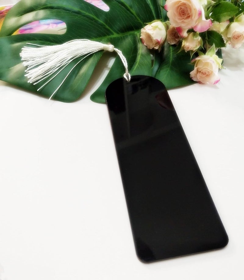 MEYA 10pcs Acrylic Bookmark Banks Planner BookmarksAcrylic Blank Bookmark with Mini Bookmark Tassels for DIY Projects and Present Tags Black 2x6 - Image 1
