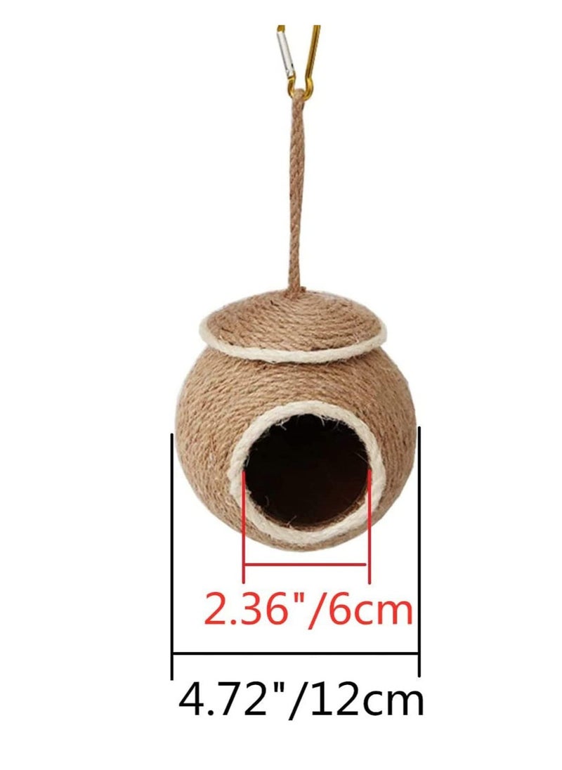 Birds Nest of Natural Coconut Shell Feeder Parrot House Parakeet Bird Breeding Nest Rope Weave for Budgie co c katiel Conure Finch Lovebird Hamsters and Small Squirrels Cage Nesting Box