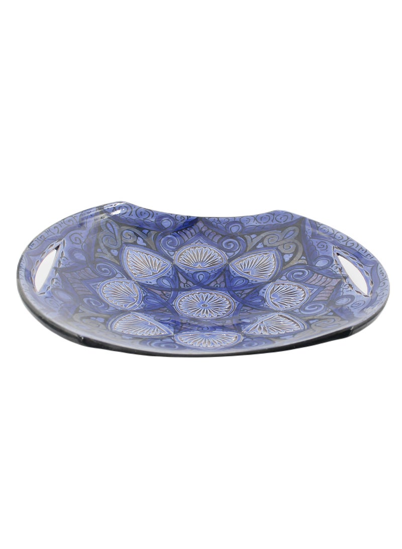 Antique Museum Moroccan Handmade Hand Painted Serving Tray Carving Work 40 X 36 cm  - Image 2