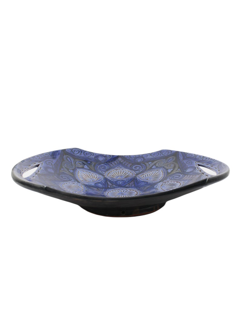 Antique Museum Moroccan Handmade Hand Painted Serving Tray Carving Work 40 X 36 cm  - Image 3