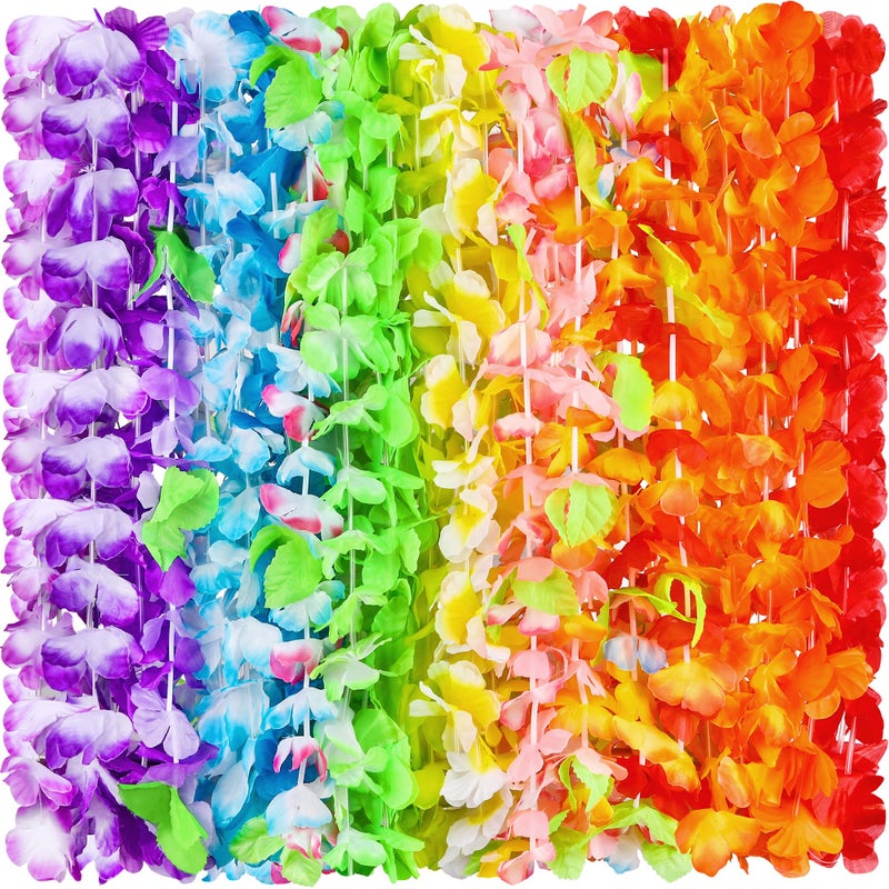 Fovths 150 Pieces Hawaiian Leis Necklace Colorful Tropical Flower Garland Hawaiian Leis Bulk Thickened Hawaiian Flower Wreaths for Hawaiian Themed Party Beach Luau Party Supplies - Image 3