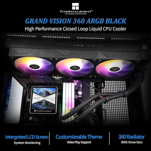 Thermalright Grand Vision 360 ARGB Black CPU AIO CoolerPC 360 Specification Water Cooler SystemIPS LCD Screen with 480x480 Resolutionfor AM4AM5Intel LGA17001851High Performance Pump - Image 3