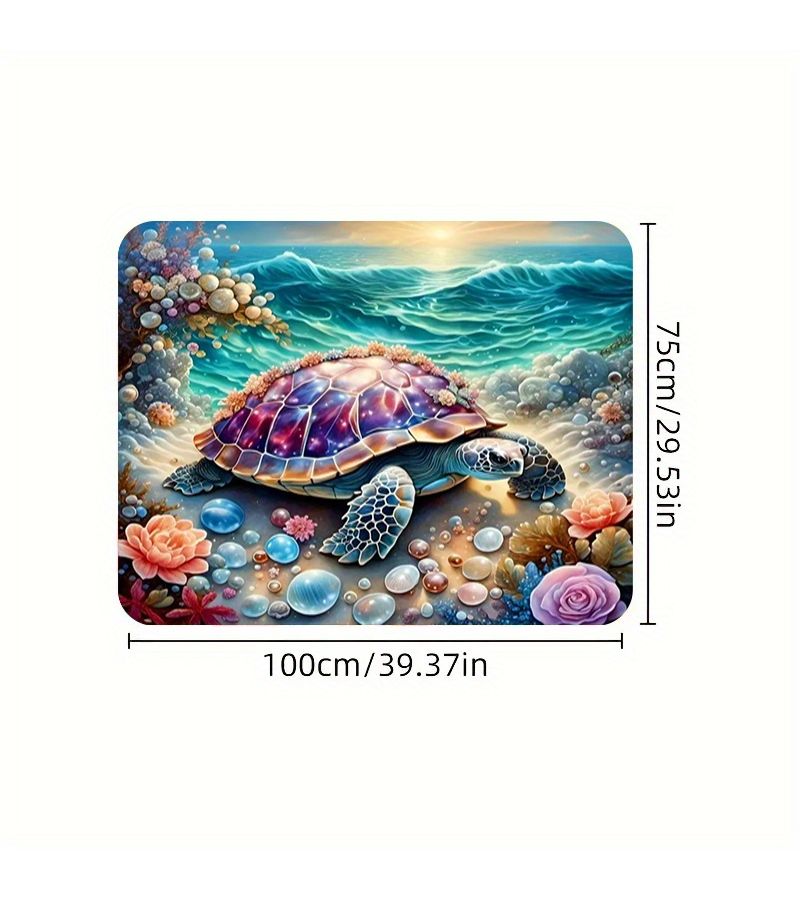 1pc Vibrant Sea Turtle And Shell Print Polyester Car Trunk Mat Soft Dustproof Durable Non Slip Machine Washable Suv Cargo Liner With Ocean Waves Floral Design Easy To Clean Interior Mat - Image 3