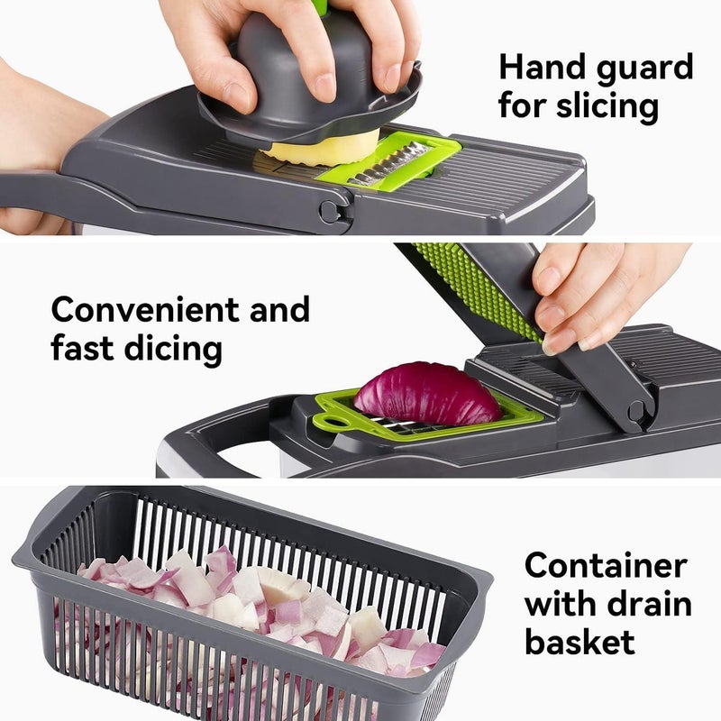Badelite Multi-Function Vegetable Chopper Onion Micer Chopper 12 in 1 Pro Veggie Slicer Dicer Cutter with Container for Potatoes, Tomatoes, Zucchini, Garlic, Eggs, Cucumbers - Image 5