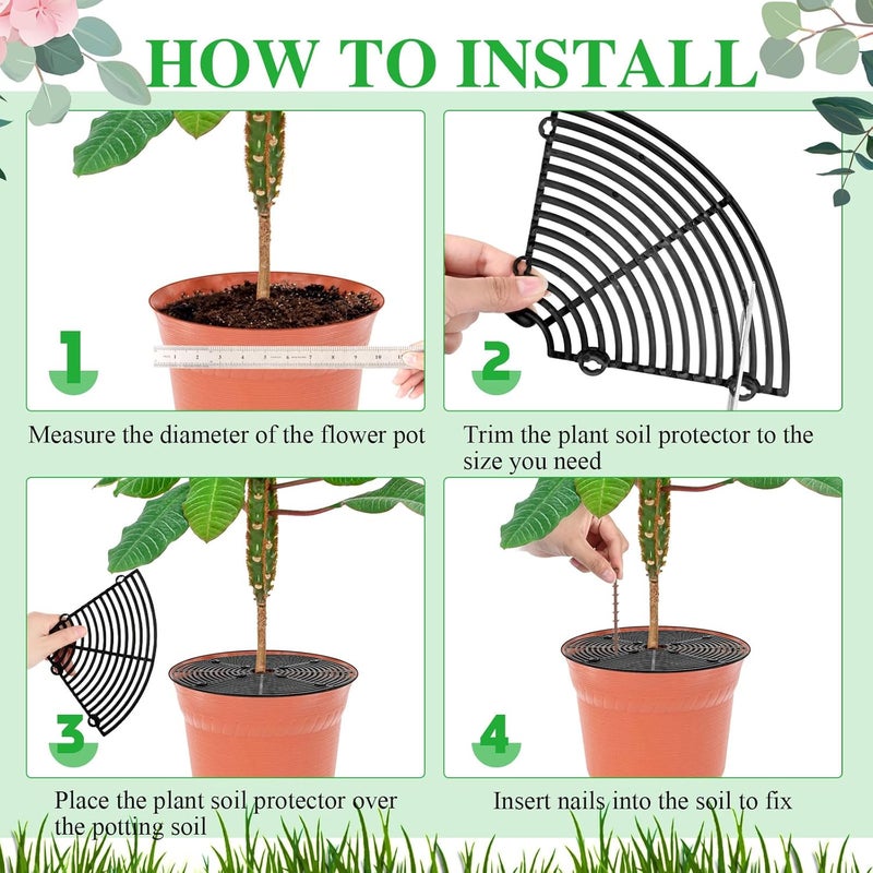 Sawysine Plant Protectors from Animals Plant Pot Cover for Cats with Center Cutout Cuttable Keep Cats Out of Potted Plants Flower Soil Cover with Stake Cat Pet Digging Stopper (Black, 11.8 in) - Image 5