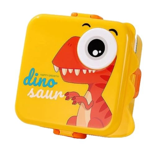 Wosta Lunch Box, Cartoon Lunch Box with Leak Proof Lid and Reusable Steel Spoon & Sauce Containers Ideal for Men, Women’s and Kids School, Office and Travel. (Yellow - Dinosaur Design) - Image 1