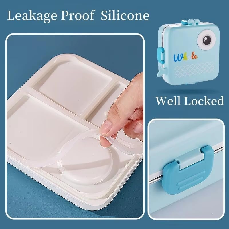 Wosta Lunch Box, Cartoon Lunch Box with Leak Proof Lid and Reusable Steel Spoon & Sauce Containers Ideal for Men, Women’s and Kids School, Office and Travel. (Yellow - Dinosaur Design) - Image 3