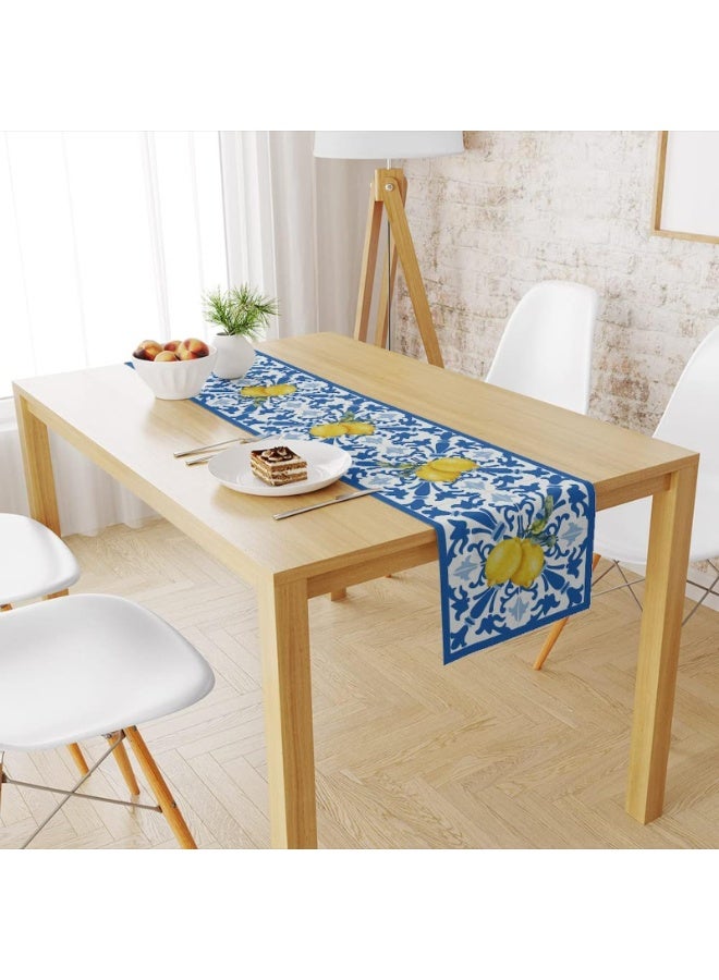 Italian Lemon Summer Table Runner 13" x 72" Blue Tiles Table Runner Decorative for Dining Room Kitchen - Image 4