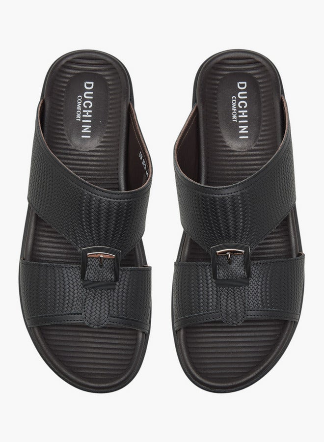 DUCHINI Men's Buckle Accent Slip-On Arabic Sandals - Image 3