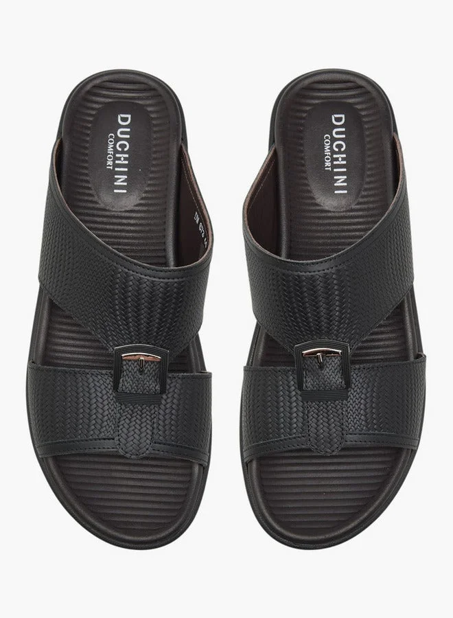 DUCHINI BLACK Men's Buckle Accent Slip-On Arabic Sandals Ramadan Collection for Men | Best Price UAE
