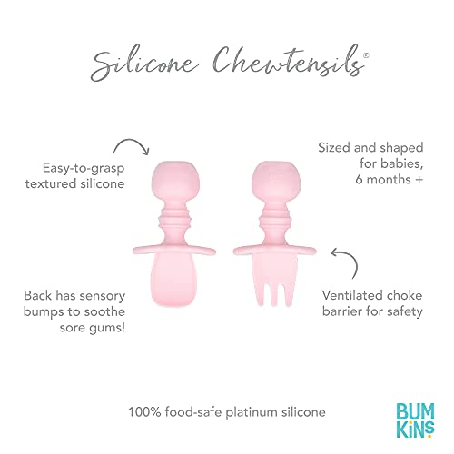 BUMKiNs مجموعة أدوات الطعام للأطفال من بومكنز، ملاعق سيليكون للتغميس، التغذية الذاتية، الفطام المدعوم من قبل الطفل، التعلم التدريبي، مرحلة الأكل الأولى، شوكة وملعقة ناعمة للتدريب، للأطفال من 6 أشهر، وردي - Image 5