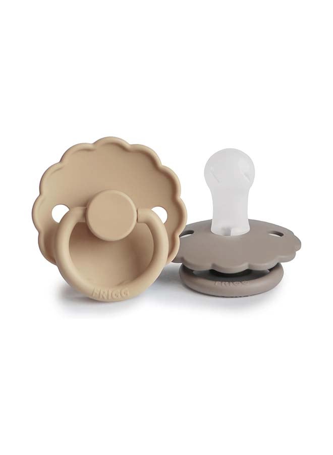 FRIGG Daisy Silicone Baby Pacifier 0-6M 2-Pack Portobello/Croissant - Size 1