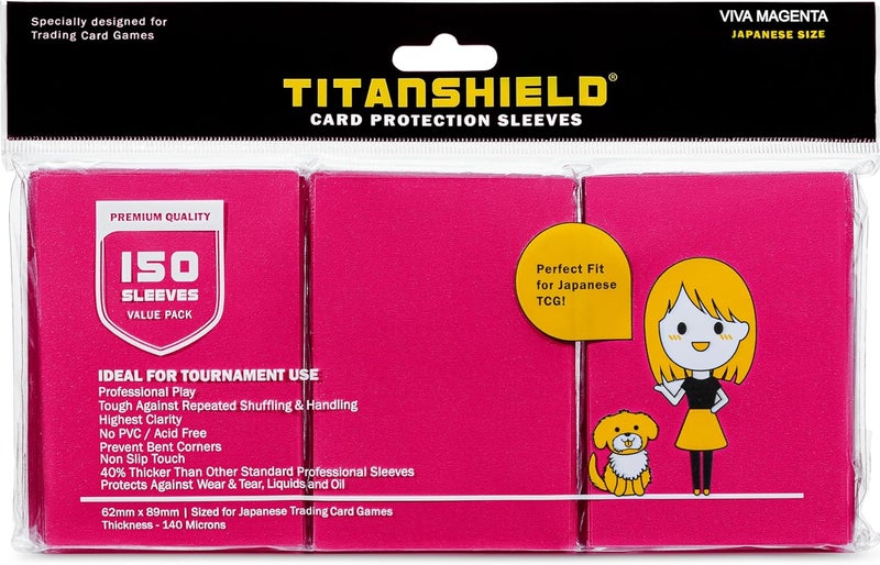 TitanShield (150 Sleeve) Colored Small Japanese Sized Trading Card Sleeves Deck Protector for Yu-Gi-Oh, Cardfight!! Vanguard & More (Viva Magenta) - Image 1