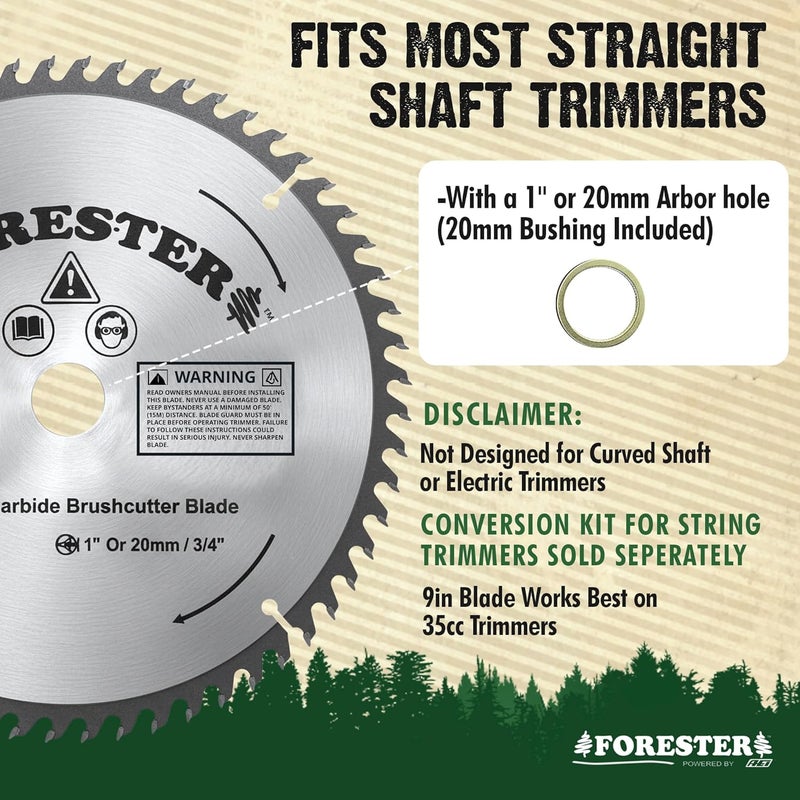 FORESTER Carbide Tip Brush Cutter Blade - 9in x 60 Teeth | Fits Most Straight Shaft Trimmers | Conversion Kit Sold Separately - Image 2