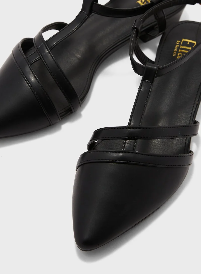 ELLA Tbar Detail Rounded Heel Flat Shoe Black