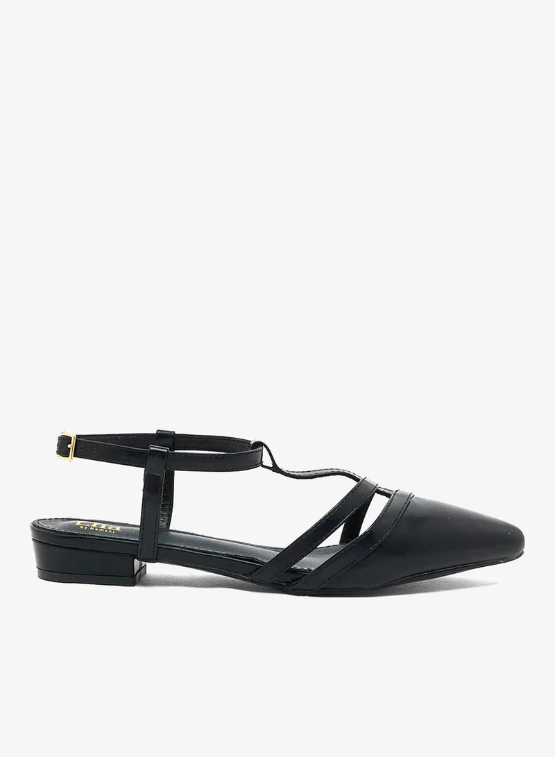 ELLA Tbar Detail Rounded Heel Flat Shoe Black