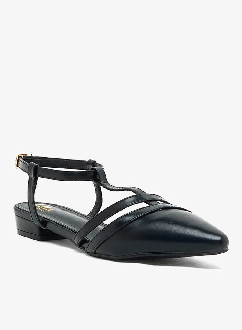 ELLA Tbar Detail Rounded Heel Flat Shoe Black