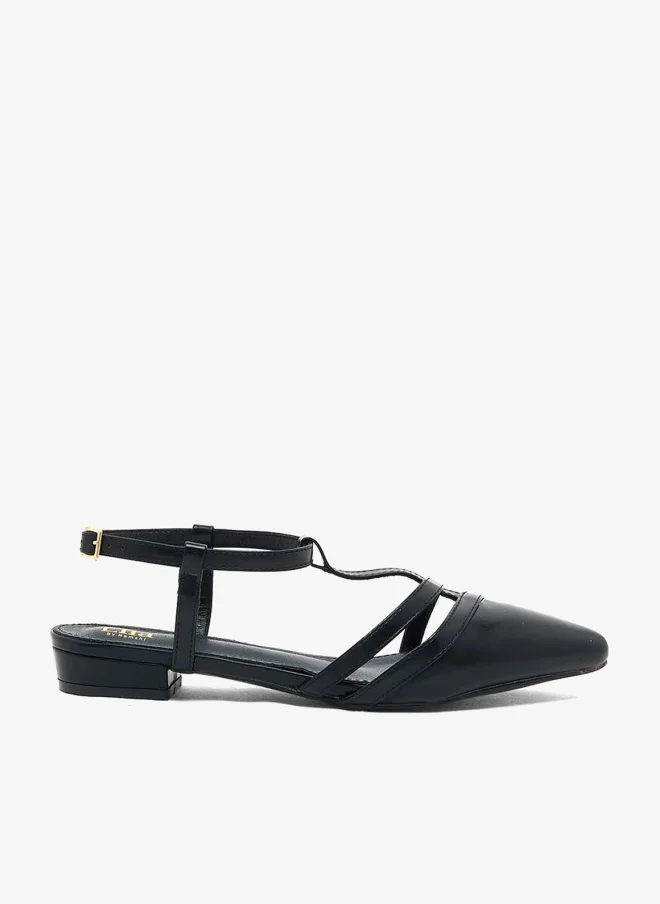 ELLA Tbar Detail Rounded Heel Flat Shoe Black